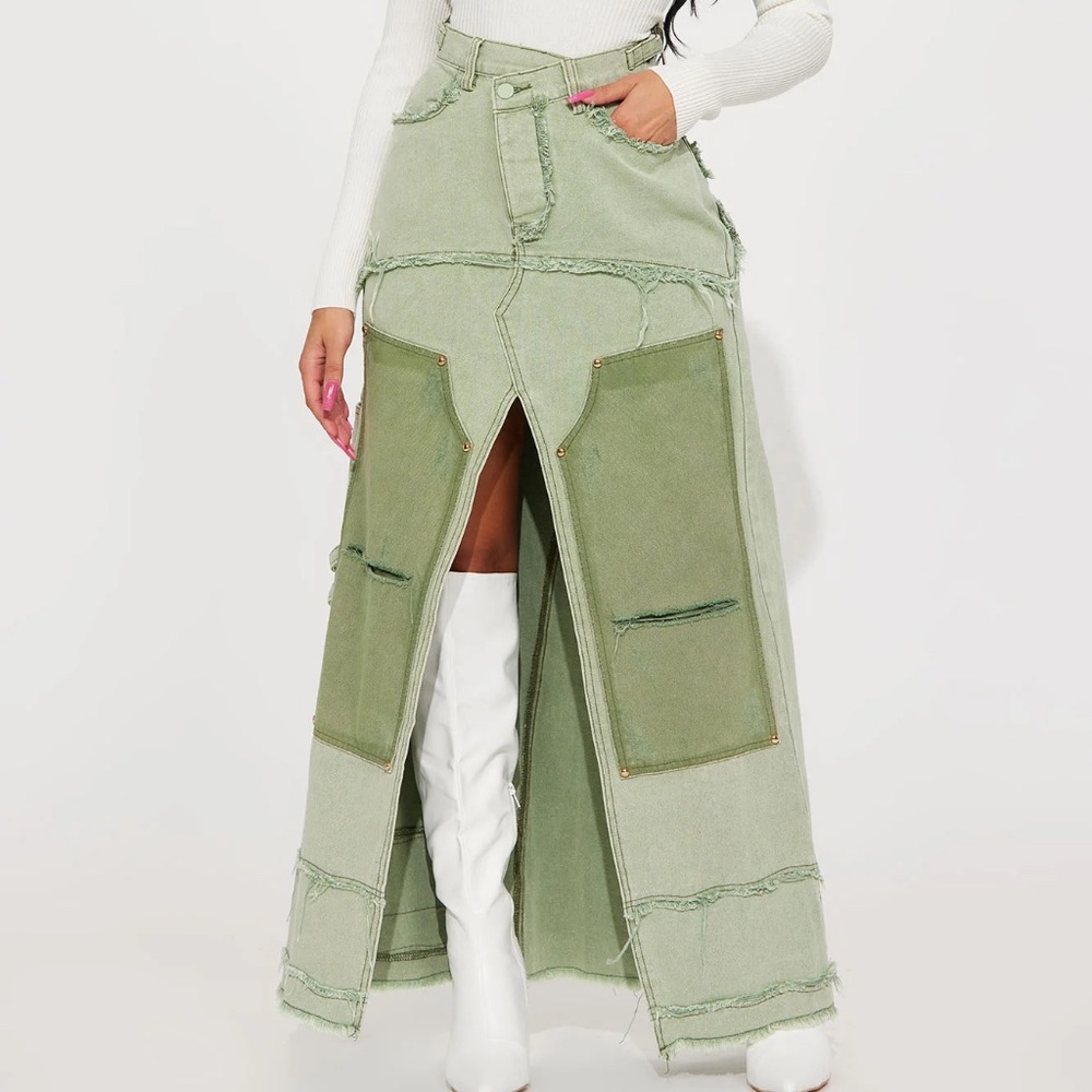 Fashion Nova Split Front Denim Maxi Skirt NWT Size XL